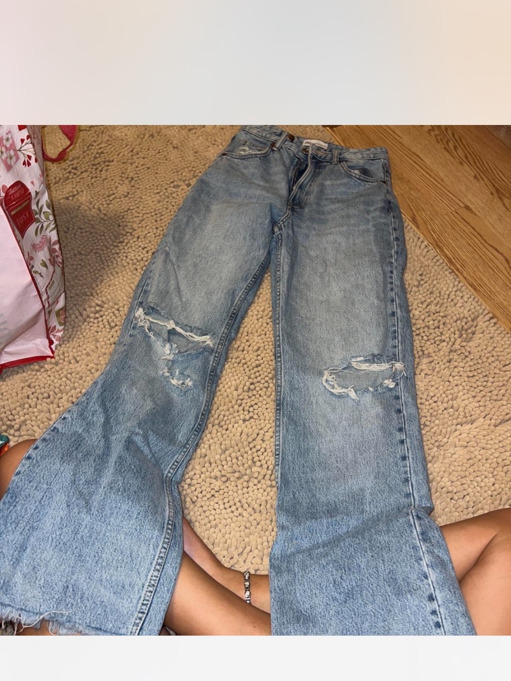 Zara Light Blue Distressed Flare Jeans